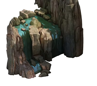Beautiful Park Landscape With Natural Rock Formation And Flowing Water Stream 3d model