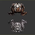 Two Sleek Humanoid Game and Movie Characters With Silver and Red Futuristic Armor