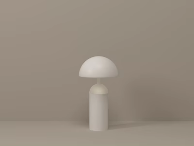 White Minimalist Table Lamp With Dome Shade And Cylindrical Base On Light Brown Background 3d model