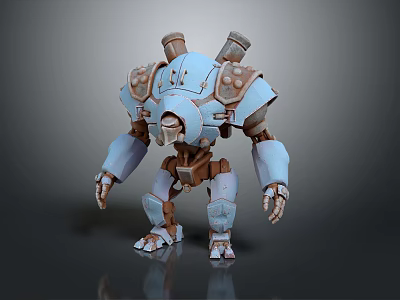 Smart Machine 3D Model Featuring Mechanical Structure Blue Brown Components And Multiple Pipes 3d model