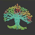 Artistic Decorative Tree Sculpture With Green Leaves Brown Trunk And Intricate Roots