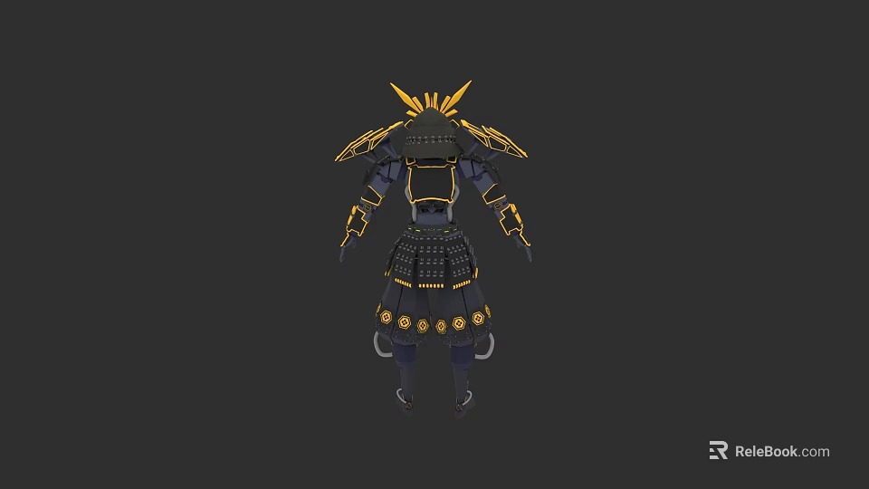 Traditional Samurai Weapon Armor With Black Body And Golden Decorative Accents 3d model 