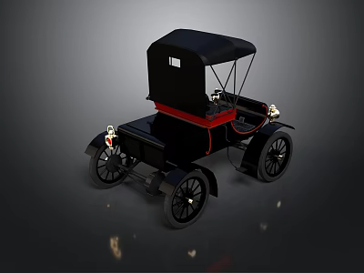 Vintage Black Classic Car With Red Trim And Retro Roof Design Details 3d model