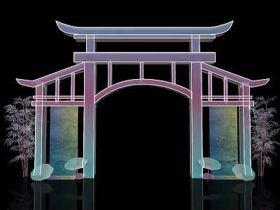 Elegant Traditional Architectural Event Gateway With Gradient Colors Bamboo And Reflection 3d model
