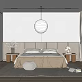 Modern Minimalist Bedroom With Neutral Tones Round Pendant Light Bedside Tables And Textured Rug