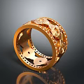 Golden Wide Band Carved Hollow Ring With Intricate Patterns And Shiny Surface
