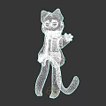 Gray Cat Cartoon Character Wearing Pink Hoodie With Glasses Waving In 3D Illustration