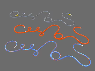 Colorful Curved Coiled Cables In Orange Blue And Gray Flexible Design 3d model