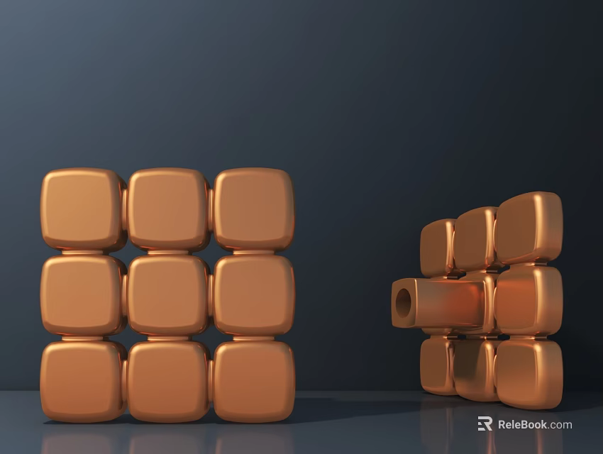 Copper Colored Cube Sculpture With Regularly Arranged Cubes And Notched Composition 3d model 