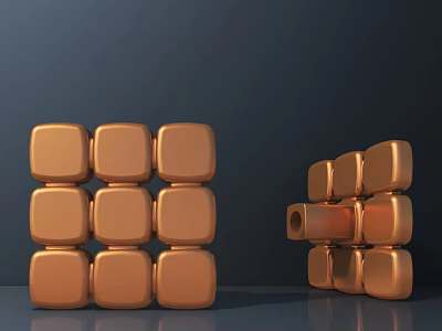 Copper Colored Cube Sculpture With Regularly Arranged Cubes And Notched Composition 3d model