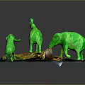 Three Green Elephant Sculptures On Yellow Brown Textured Base Art Piece