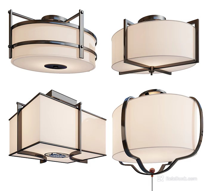 Modern Ceiling Lights With Metal Frame And Fabric Shade In Different Shapes 3d model