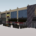 Modern Commercial Street Featuring Glass Facade Outdoor Seating And Shop Signs