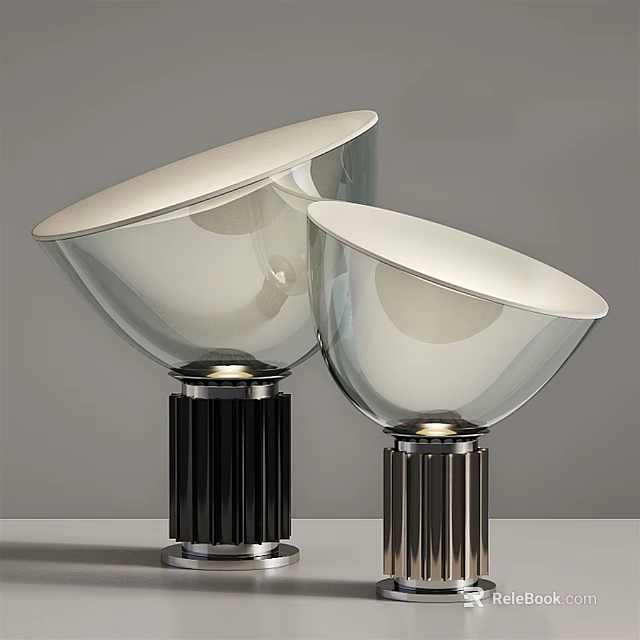 Modern Metallic Table Lamps With Black Ribbed Bases And Silver Dome Shades 3d model 