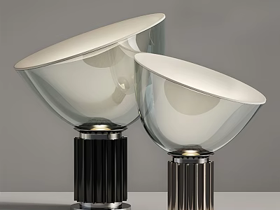 Modern Metallic Table Lamps With Black Ribbed Bases And Silver Dome Shades 3d model