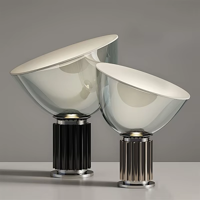 Modern Metallic Table Lamps With Black Ribbed Bases And Silver Dome Shades 3d model