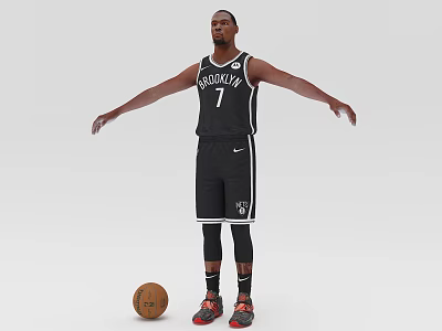 A Man Wearing Brooklyn 1 Black Jersey Standing With Arms Outstretched And Basketball Beside Him 3d model