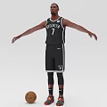 A Man Wearing Brooklyn 1 Black Jersey Standing With Arms Outstretched And Basketball Beside Him