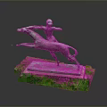 Bronze Sculpture Of A Figure Riding A Running Horse On Green Base