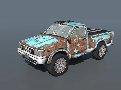 Rusty Vintage Blue Pickup Truck With Worn Exterior And Brown Rust Details 3d model