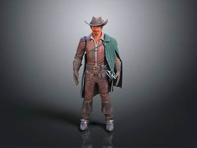 Stylish Cowboy Themed Living Supplies Including Hat Coat Pants And Belt For Daily Use 3d model