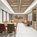 Modern Elegant Reception Area With Wooden Walls White Floor Tiles Glass Partitions And Display Wall