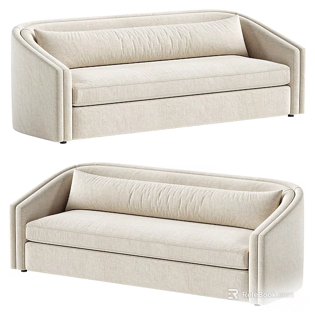Beige Upholstered Two Seater Sofa With Modern Minimalist Design Comfortable Backrest And Sleek Lines 3d model 