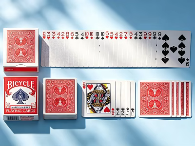 Bicycle Playing Cards Featuring Stacked Decks Spread Suits And Colorful Faces 3d model