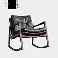 Stylish Black Leather Leisure Chair With Dark Wooden Rocking Frame Design