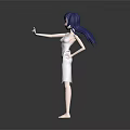 Game Movie Character With Blue Hair White Dress Outstretched Hand And Hand On Hip