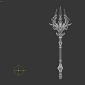 Ornate Fantasy Weapon With Long Black Handle Golden Accents And Blue Gemstone Details