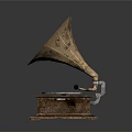 Vintage Gramophone With Brass Horn Wooden Base And Classic Decorative Design