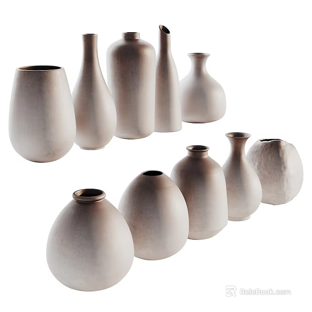 Modern Ceramic Vessels Collection With Various Shapes And Neutral Textured Finishes 3d model 