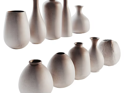 Modern Ceramic Vessels Collection With Various Shapes And Neutral Textured Finishes 3d model