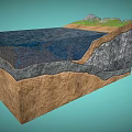 Natural Landscape Cross Section Showing Water Body Geological Strata Soil Layers And Vegetated Hills