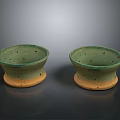 Set Of Two Handcrafted Green Ceramic Bowls With Yellow Base For Home Decor