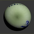 Greenish Vase With Blue And White Peony Flower Patterns On Black Background