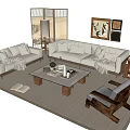 Traditional Sofa And Coffee Table Set With Wooden Frame Cushions Decorative Screens And Lamp