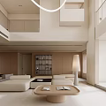 Spacious Duplex Living Room With High Ceiling And Large Windows