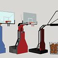 Basketball Court With Blue Red Black Standing Hoops And Basketball Baskets