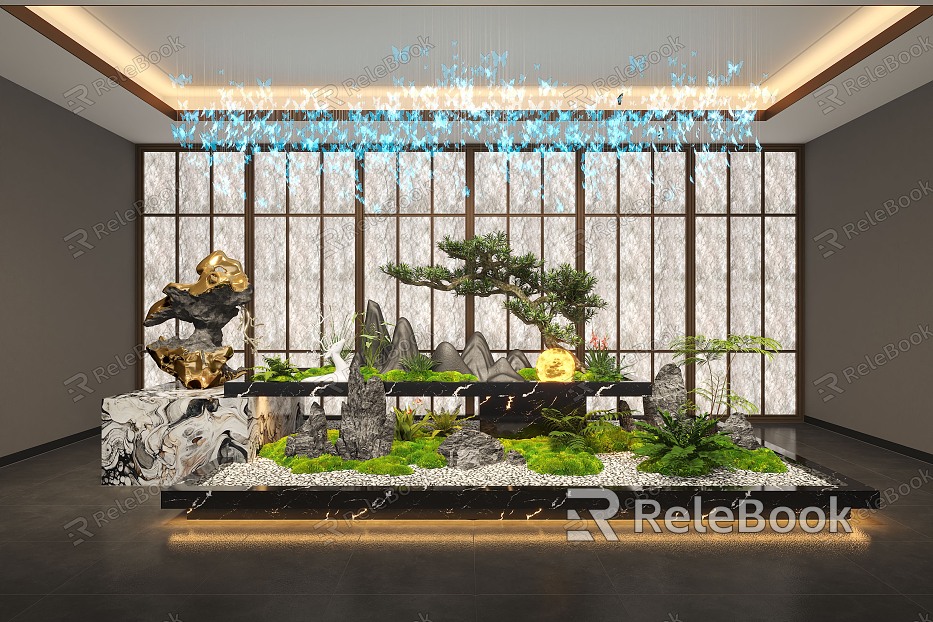 New Chinese Style Indoor Landscape Indoor Landscape Plant Landscape Landscaping Plant Landscape Setches Landscape Landscape Wall Plant Landscape Plants model