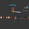 Cartoon Turkey and Small Animal Characters with Colorful Feathers in Playful Scene