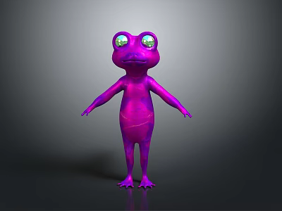 Vibrant Purple Reptile Cartoon Character With Large Eyes In Standing 3D Rendering 3d model