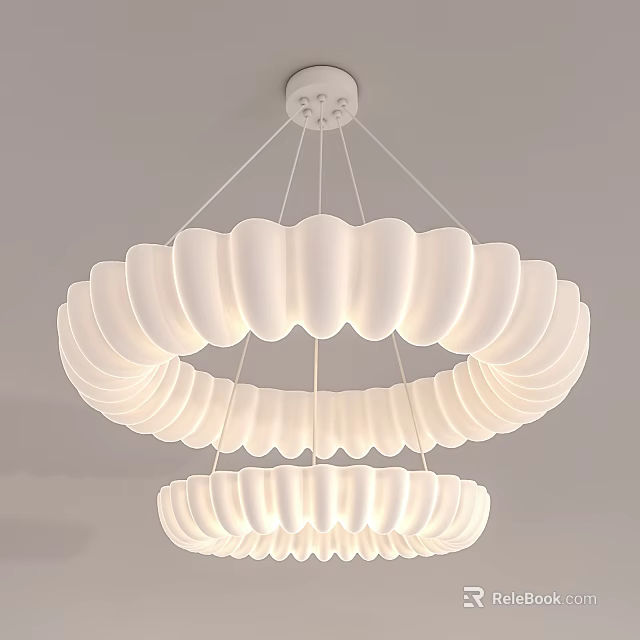 Elegant Modern Chandelier With Multi Tiered White Shade Design And Soft Lighting 3d model