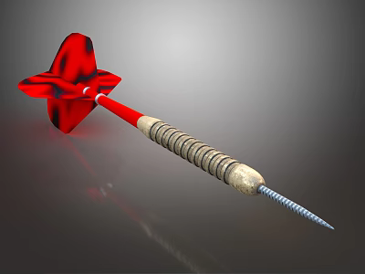 Red Dart Sports Equipment With Red Flights Spiral Shaft And Metal Tip 3d model