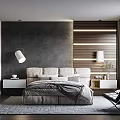 Contemporary Bedroom Design Featuring Comfortable Bed Gray Wall Wooden Accents And Pendant Light