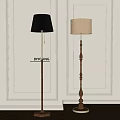 Modern Black and Beige Shades Wooden Floor Lamps with Light Wall Background Design