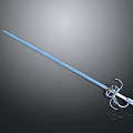 Blue Decorative Sword With Long Slender Blade And Shiny Hilt On Dark Background