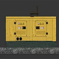 Yellow Industrial Generator With Concrete Base Control Panel And Exhaust Pipe 3d model