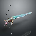 Mythical Aquatic Creature With Shiny Blue Green Scales Open Mouth And Floating Debris